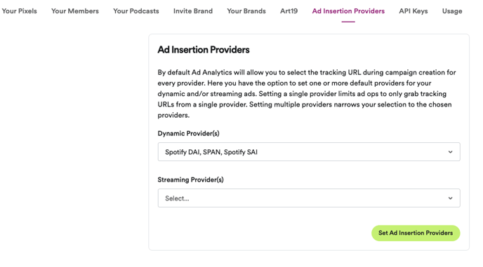 Ad Insertions - Manage Default Ad Insertion Settings